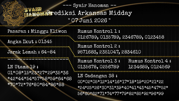 --- Syair Hanoman -- - Prediksi Arkansas Midday