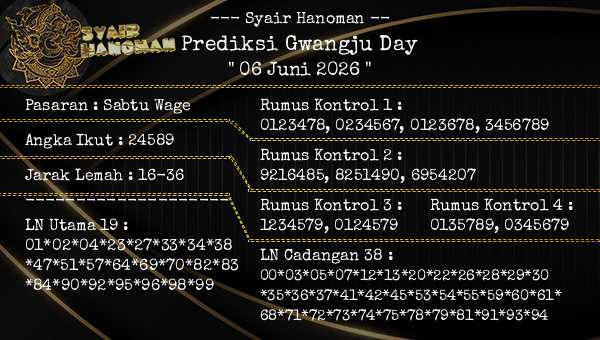 --- Syair Hanoman -- - Prediksi Gwangju Day