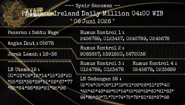 --- Syair Hanoman -- - Prediksi Ireland Daily Million 04:00 WIB