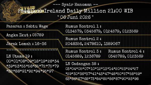 --- Syair Hanoman -- - Prediksi Ireland Daily Million 21:00 WIB