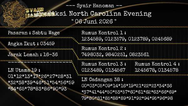 --- Syair Hanoman -- - Prediksi North Carolina Evening