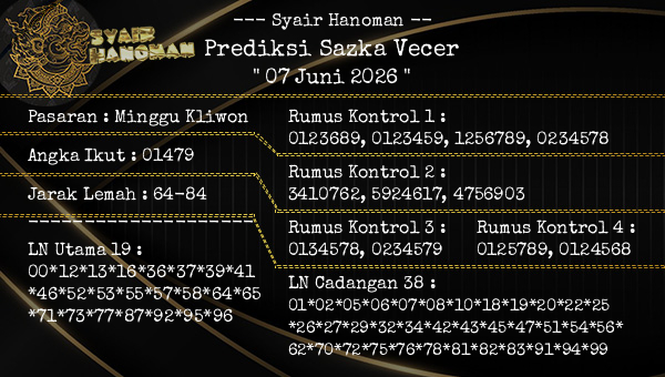 --- Syair Hanoman -- - Prediksi Sazka Vecer