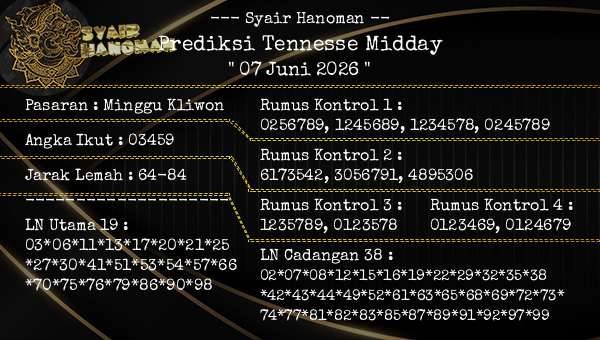 --- Syair Hanoman -- - Prediksi Tennesse Midday
