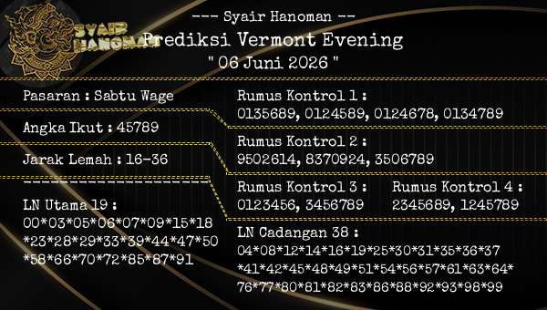 --- Syair Hanoman -- - Prediksi Vermont Evening