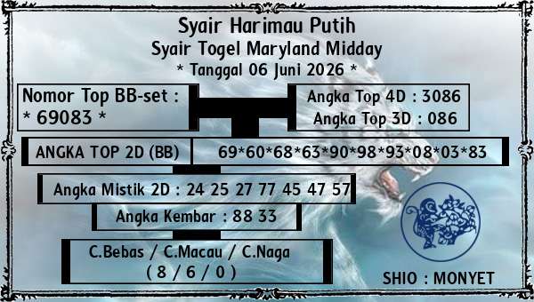 Syair Harimau Putih - Syair Togel Maryland Midday