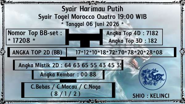 Syair Harimau Putih - Syair Togel Morocco Quatro 19:00 WIB
