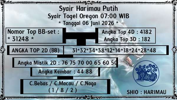 Syair Harimau Putih - Syair Togel Oregon 07:00 WIB