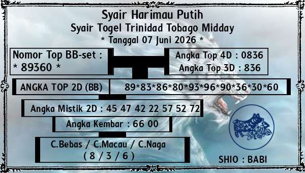 Syair Harimau Putih - Syair Togel Trinidad Tobago Midday