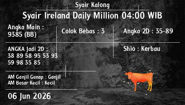 Syair Kalong - Syair Ireland Daily Million 04:00 WIB