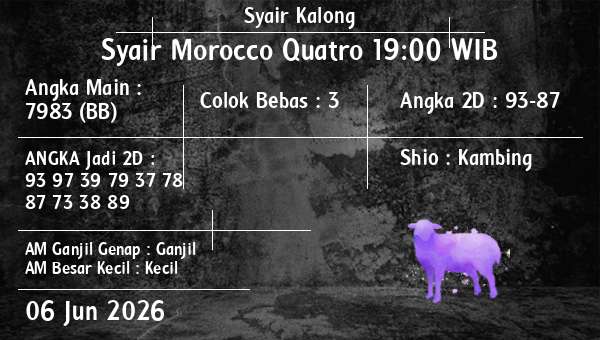 Syair Kalong - Syair Morocco Quatro 19:00 WIB