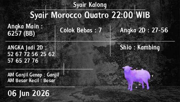 Syair Kalong - Syair Morocco Quatro 22:00 WIB