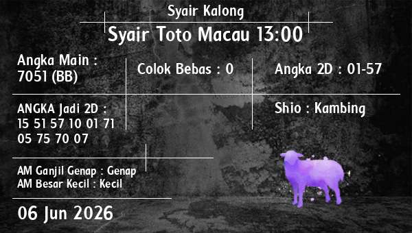Syair Kalong - Syair Toto Macau 13:00