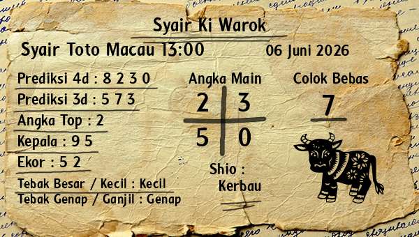 Syair Ki Warok - Syair Toto Macau 13:00