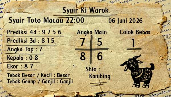 Syair Ki Warok - Syair Toto Macau 22:00