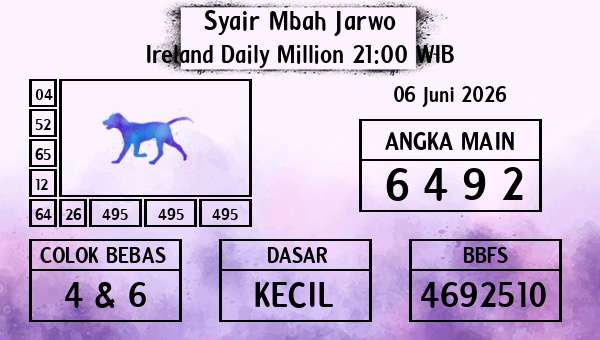 Syair Mbah Jarwo - Ireland Daily Million 21:00 WIB