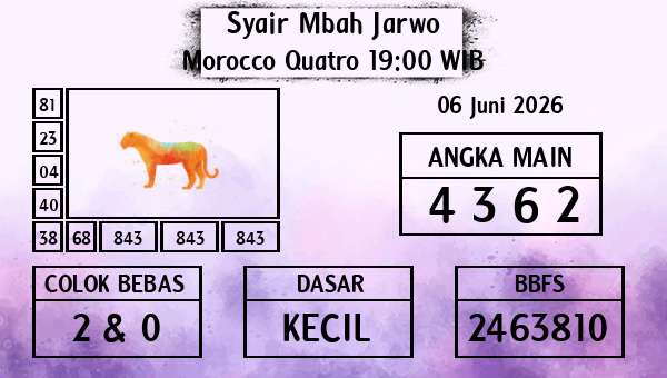 Syair Mbah Jarwo - Morocco Quatro 19:00 WIB