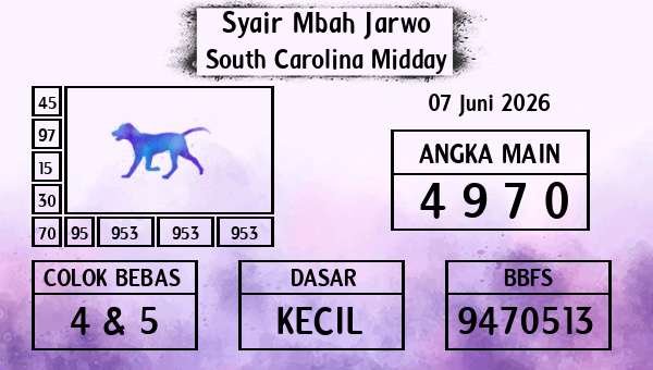 Syair Mbah Jarwo - South Carolina Midday
