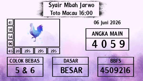 Syair Mbah Jarwo - Toto Macau 16:00