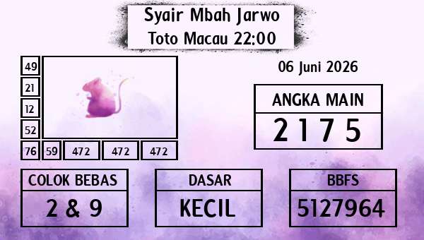 Syair Mbah Jarwo - Toto Macau 22:00