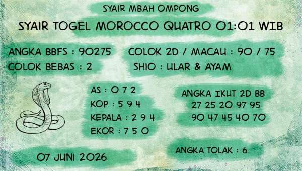 Syair Mbah Ompong - Syair Togel Morocco Quatro 01:01 WIB