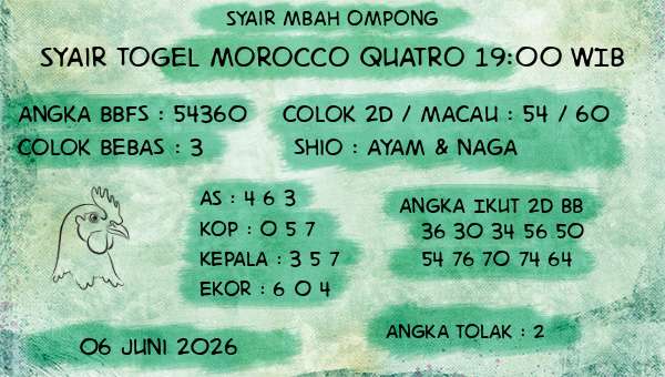 Syair Mbah Ompong - Syair Togel Morocco Quatro 19:00 WIB