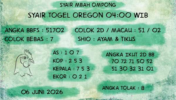 Syair Mbah Ompong - Syair Togel Oregon 04:00 WIB