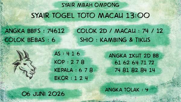 Syair Mbah Ompong - Syair Togel Toto Macau 13:00