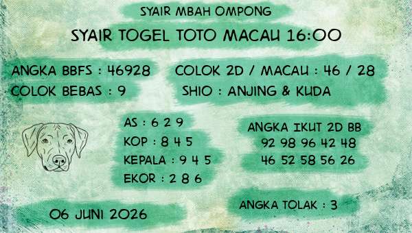 Syair Mbah Ompong - Syair Togel Toto Macau 16:00