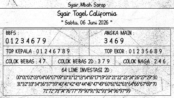 Syair Mbah Sarap - Syair Togel California