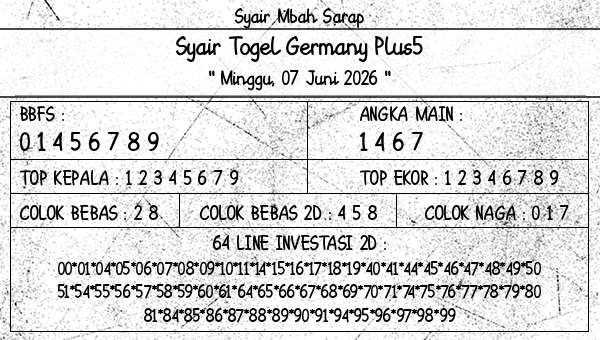 Syair Mbah Sarap - Syair Togel Germany Plus5