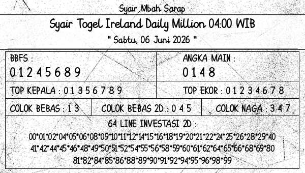 Syair Mbah Sarap - Syair Togel Ireland Daily Million 04:00 WIB