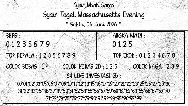 Syair Mbah Sarap - Syair Togel Massachusetts Evening