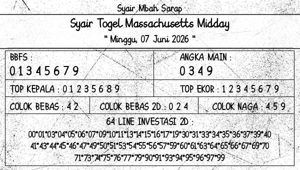 Syair Mbah Sarap - Syair Togel Massachusetts Midday