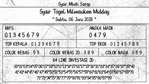 Syair Mbah Sarap - Syair Togel Milwaukee Midday