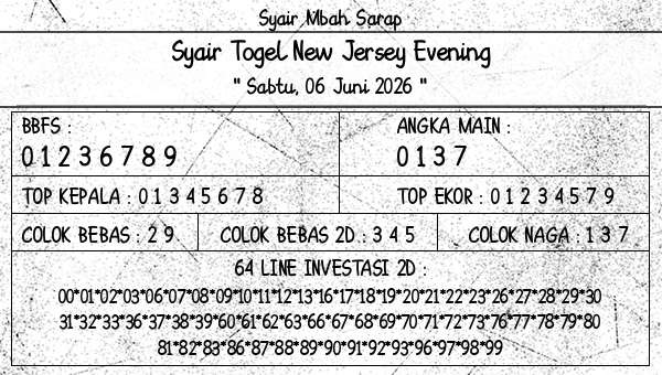 Syair Mbah Sarap - Syair Togel New Jersey Evening