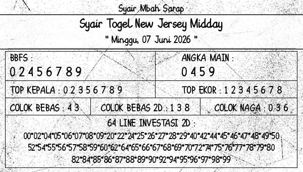 Syair Mbah Sarap - Syair Togel New Jersey Midday