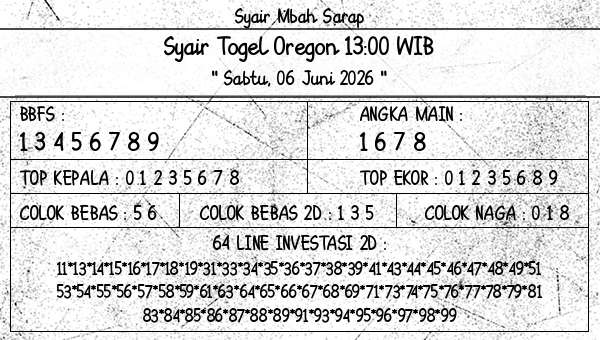 Syair Mbah Sarap - Syair Togel Oregon 13:00 WIB