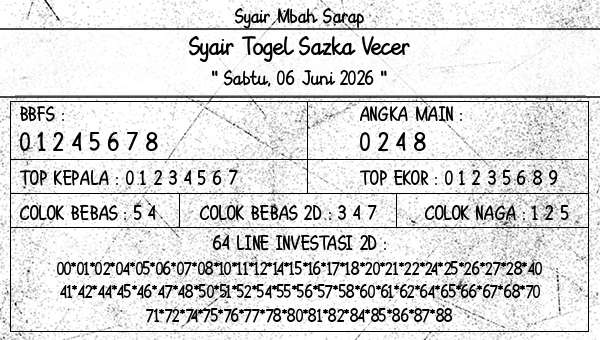 Syair Mbah Sarap - Syair Togel Sazka Vecer