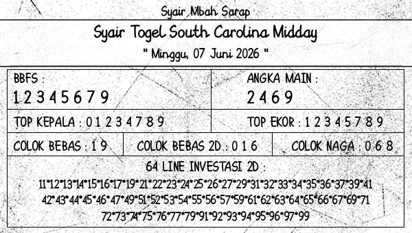 Syair Mbah Sarap - Syair Togel South Carolina Midday