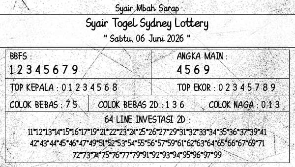 Syair Mbah Sarap - Syair Togel Sydney Lottery