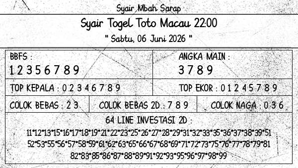 Syair Mbah Sarap - Syair Togel Toto Macau 22:00