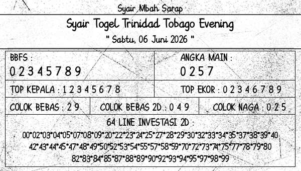 Syair Mbah Sarap - Syair Togel Trinidad Tobago Evening