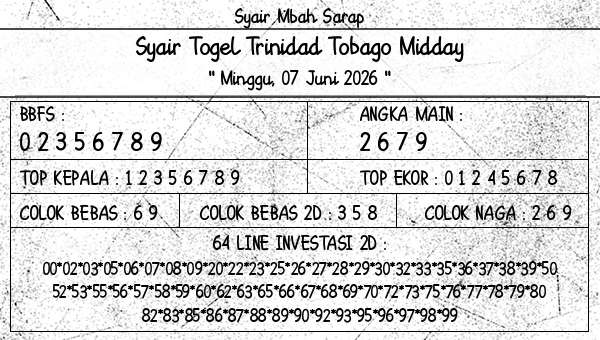 Syair Mbah Sarap - Syair Togel Trinidad Tobago Midday