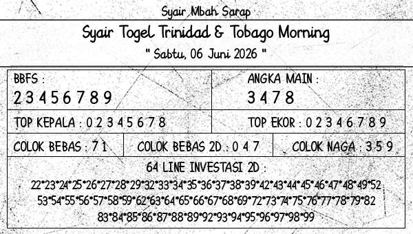Syair Mbah Sarap - Syair Togel Trinidad & Tobago Morning