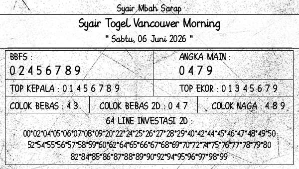 Syair Mbah Sarap - Syair Togel Vancouver Morning