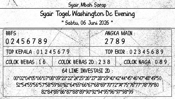 Syair Mbah Sarap - Syair Togel Washington Dc Evening