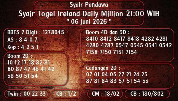 Syair Pandawa - Syair Togel Ireland Daily Million 21:00 WIB