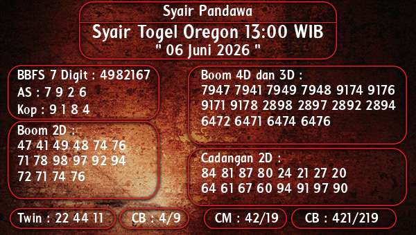 Syair Pandawa - Syair Togel Oregon 13:00 WIB