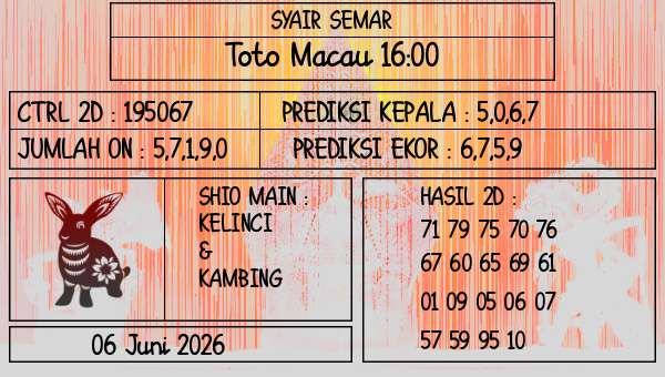 SYAIR SEMAR - Toto Macau 16:00