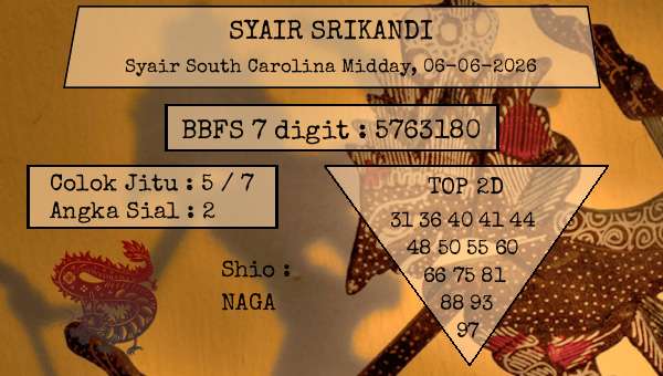 SYAIR SRIKANDI - Syair South Carolina Midday